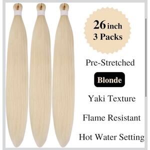 3 Packs Blonde Pre Stretched Braiding Hair 26” Yaki Synthetic Easy Braid